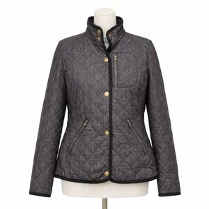 Lauren Ralph Lauren Black Quilted Jacket Small Gold Hardware Plaid Lined